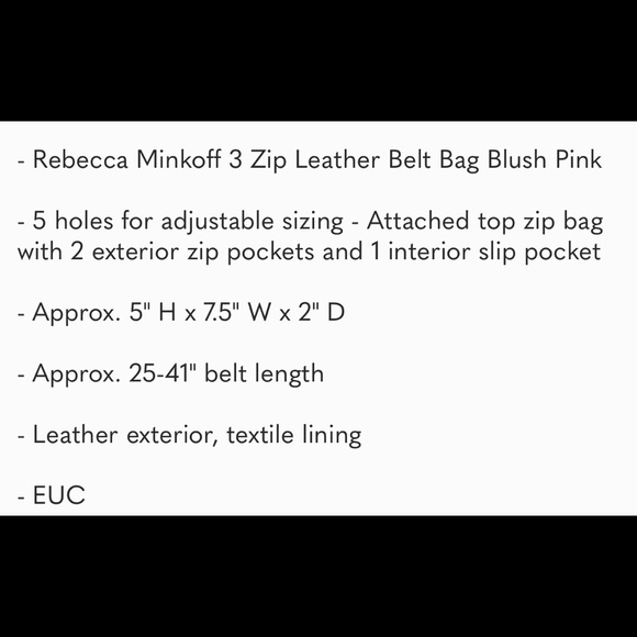 Rebecca Minkoff 3 Zip Leather Belt Bag Blush Pink - Picture 9 of 9
